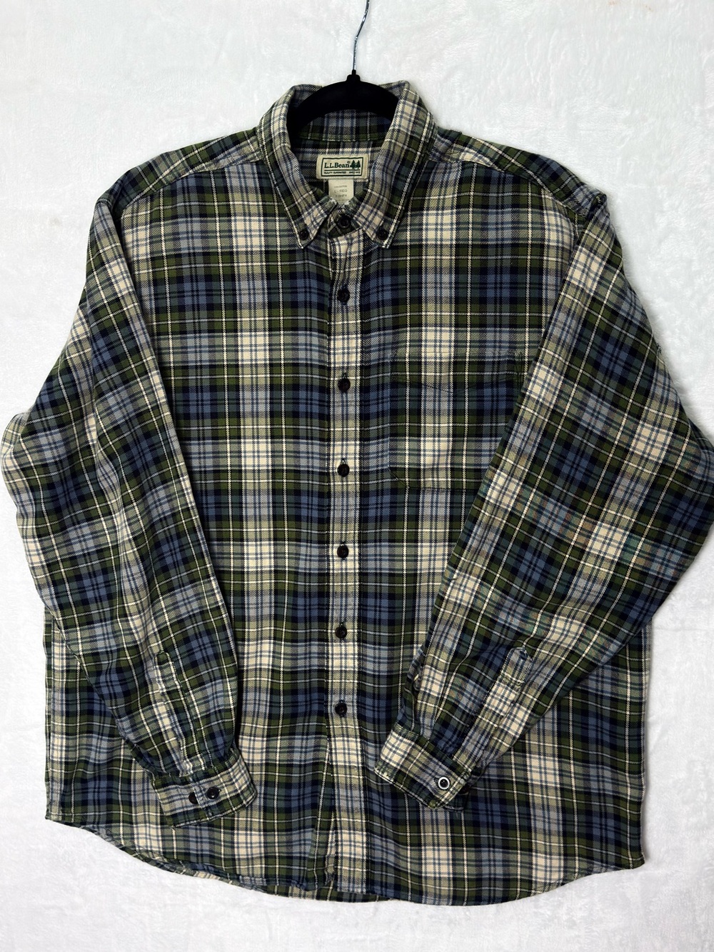 L.L.Bean Men’s Large Regular Plaid Flannel Button-Down Shirt Green Blue